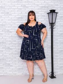 Plus Size  Dress With Thick Straps (G1-G2-G3) - 海軍藍迷宮 - 查看 1