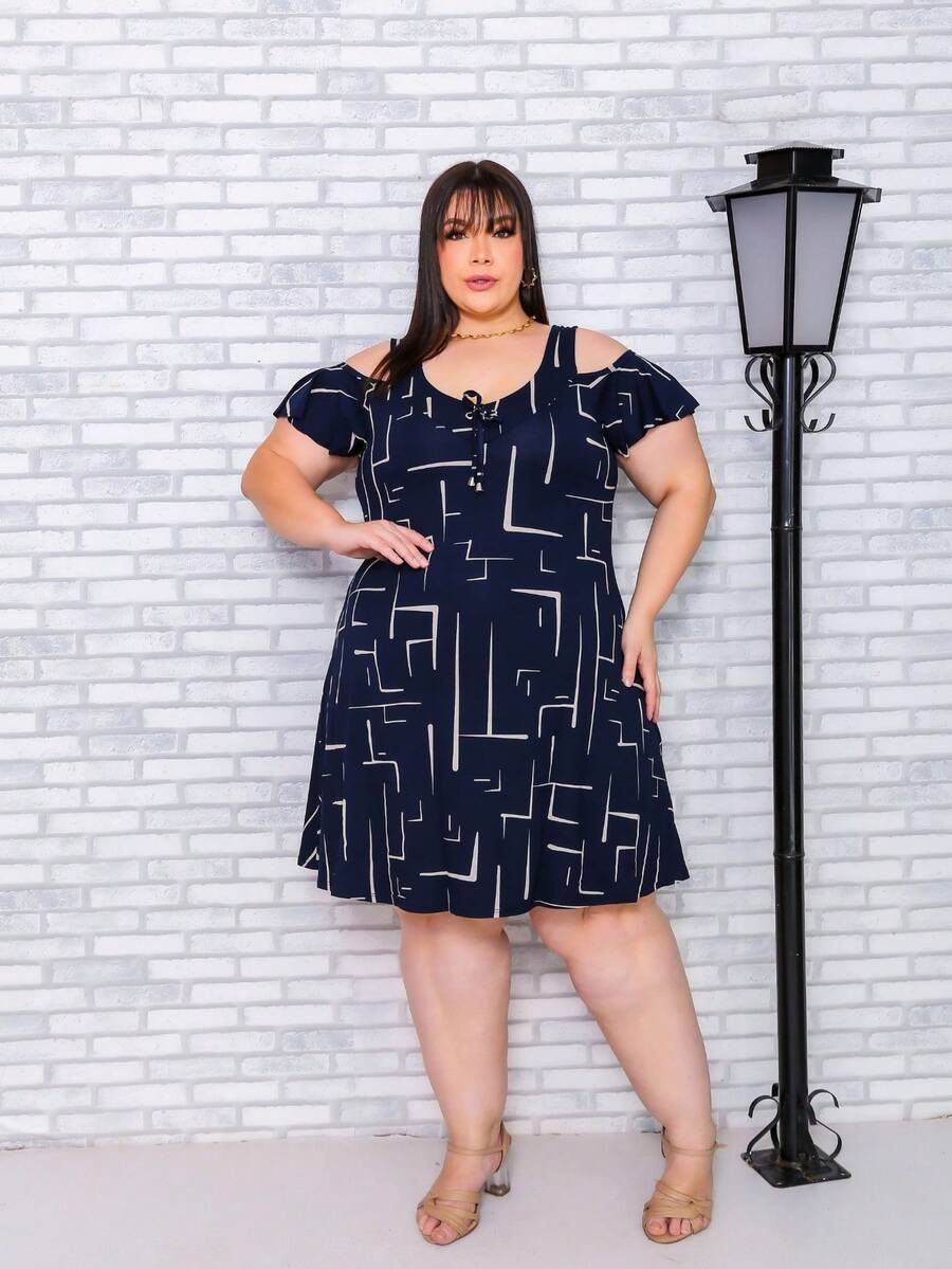 Plus Size Dress With Thick Straps (G1-G2-G3) - 海軍藍迷宮 - 查看 1