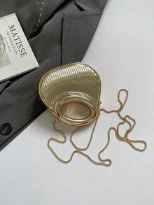 新款亚克力迷你手提包，时尚手拿包，个性化新月形晚宴包，带可拆卸肩带 - 金色 - 查看 10