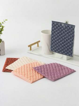 1pc/2pcs Random Color Bubble Grid Dishwashing Cleaning Cloth, Thick Pot Scrubber Sponge, Kitchen Heat Resistant Reusable Wet & Dry Dual-Layer Degreasing Wiping Cloth