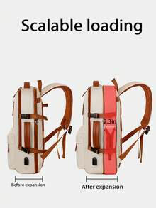 Contrast Color Nylon Large Capacity Expandable Backpack, Unisex Multi-Functional Multi-Compartment Zipper Closure Laptop Bag, Durable Frame With Polyester Lining, Portable Charging Interface, Casual Travel Business Backpack, Minimalist Style, Outdoor Carry-On Camping Hiking Bag, School Backpack