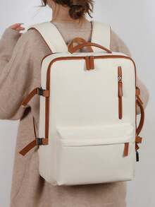 Contrast Color Nylon Large Capacity Expandable Backpack, Unisex Multi-Functional Multi-Compartment Zipper Closure Laptop Bag, Durable Frame With Polyester Lining, Portable Charging Interface, Casual Travel Business Backpack, Minimalist Style, Outdoor Carry-On Camping Hiking Bag, School Backpack