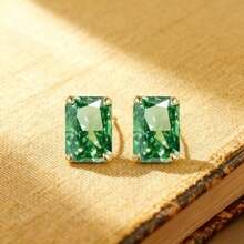 High Quality Zinc Alloy Material, Golden, Green Diamond Square Earrings, Daily Match With Daily Outfit, A Delicate Gift For Women. Local Warehouse. - Golden - View 6