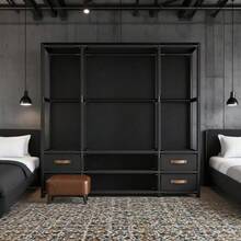 Metal Portable Wardrobe W/ 4 Drawers, 3 Hanging Areas & 3 Shelves, Simple Closet Storage - Black - View 17