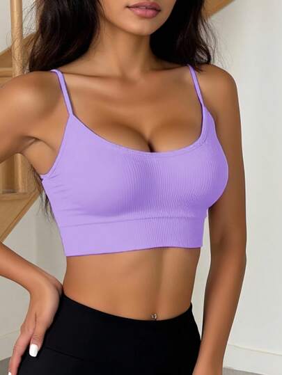 1pc Seamless Adjustable Criss Cross Strap Supportive Sports Bra, Com Tafel Removable Padded Wireless Yoga, Workout Exercise view 6