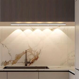 1个USB充电式LED人体感应灯 - 无线、自粘式、三色可调光，适用于橱柜、衣柜、卧室、家居装饰，猫眼设计，现代白金配色，室内人体感应灯