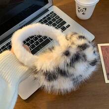 女士豹纹毛绒耳罩，蓬松耳罩，可爱骑行耳套，防风保暖，可折叠耳罩 - 彩色 - 查看 11