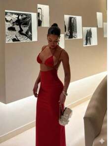 Women's Long Dress With Open Back, Tie-Neck Bikini, Open Front Neckline, Lightweight Stretchy Supplex Fabric, Comfortable, Fitted, Modern, Sensual, Summer 2025, Beach, Party, Club, Travel, Daytime Look, Elegant Women's Fashion, Flowing Fabric, Light Drape, Long Women's Bikini Dress, Tie Neck, Open Back, Beach Dress, Summer Dress, Women's Long Dress With A Low Neckline, Plain, Shapeless, Flattering, Accentuates Curves, Brazilian Style, Casual, Sophisticated, Long Open Front Dress, Women's Beach Fashion, Summer 2025, Lightweight, Cool Dress With Integrated Bikini, Long Dress With Tie Neck, Open Back, Women's Summer Look, Beach, Pool, Elegant Women's Fashion, Open Front Dress, Lightweight Supplex Fabric, Long, Fitted, Sensual - Màu xanh lam - Xem 5