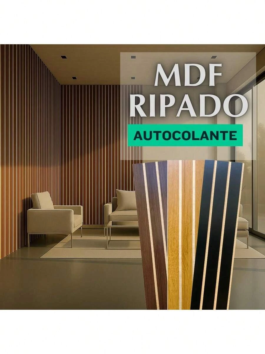 Self-Adhesive Slatted Wall Covering, MDF Wood Panels, 45x11 - 棕色 - 查看 1