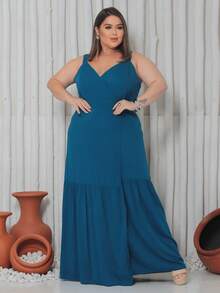 Long Wrap Dress With Thin Straps Made Of Smooth Viscose Linen. - 水鴨藍 - 查看 1