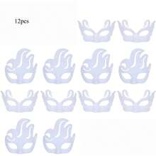 DIY白色纸面具，角色扮演面具，圣诞派对面具，无色素面工艺化妆舞会面具 - 深灰色 - 查看 10