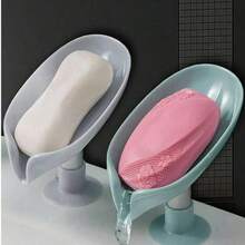 2pcs Leaf Shape Soap Dish With Drain Outlet, Soap Container With Suction Cup At The Bottom, Plastic Drain Self-Adhesive Soap Holder, Soap Holder Tray Tool For Kitchen And Bathroom, Soap Box , Bathroom Storage And Organization Ltems, Bathroom Gadge, Multipurpose Soap Storage Shelf, Storage Rack, Bathroom Accessories(Grey, Green) - Multicolor - View 4