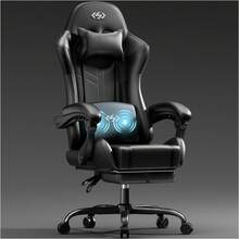 HLONONE Gaming Chair With Massage Function, Ergonomic Gamer Chair, Racing Gaming Chair With Footrest, Headrest And Massage Lumbar Cushion, Padded PC Chair, 150 Kg Load Capacity - 黑色 - 查看 1