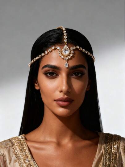 1 pezzo Copricapo da sposa vintage - Catena per capelli in cristallo vintage lucido con pendente a goccia, in lega fascia per capelli da sposa di lusso, regalo per damigelle