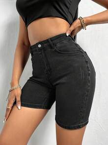 Quần short denim bó sát co giãn MUZZ dành cho nữ, kiểu dáng thường ngày mùa hè, trang trí ria mèo, phù hợp cho kỳ nghỉ, bãi biển, buổi hòa nhạc, lễ hội âm nhạc, tạo nên phong cách "cô nàng denim" cá tính. Màu đen. - màu đen - Xem 2