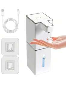 1pc Automatic Soap Dispenser, Rechargeable Bathroom Liquid Soap Dispenser With Touchless Sensor, Wall-Mounted Foaming Handwash Dispenser For Bathroom, Restroom, Kitchen, Hotel, Hospital, Mall, Easy Installation With USB Charging Cable And Wall Stickers - Multicolor - View 13