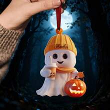 Klassische Acryl Halloween Geist Dekoration Ornament mit Kürbis- und Kaffeetassen-Design, stromfreie saisonale Dekoration