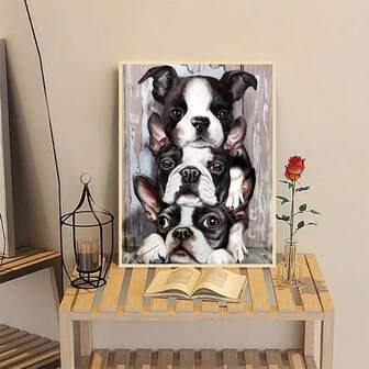 New Arrival 1pc 3-Pack Black & White Puppy Design 5D Diamond Painting Kit, DIY Diamond Mosaic Artwork For Home Wall Decor, Handmade Craft Gift For Halloween, Christmas, Frameless