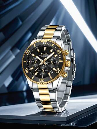 BIDEN 1 Reloj de negocios de lujo para hombre, reloj de cuarzo clásico para hombre, cronógrafo multifuncional, reloj de fecha impermeable con luz nocturna