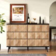 The Sideboard And Vanity Feature A Combination Of Black And Natural Wood Tones, Metal Legs, And Raised Doors. - 黑色+自然色+中密度纖維板+刨花板 - 查看 7