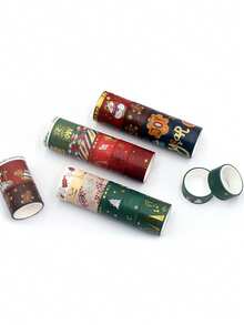 20 Rolls/Box Christmas Bronzing-Patterned Washi Tape, Featuring Various Christmas Pattern Designs, Suitable For Greeting Card Decoration, Scrapbooking And Gift Box Packaging Decoration, Christmas Decoration
