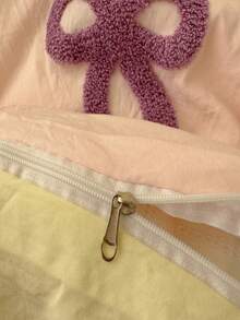 剪裁刺绣彩色蝴蝶结羽绒被套，白色床上用品 3 件套，包括 1 个羽绒被套和 2 个枕套，超柔软透气别致被套 - 粉色 - 查看 7