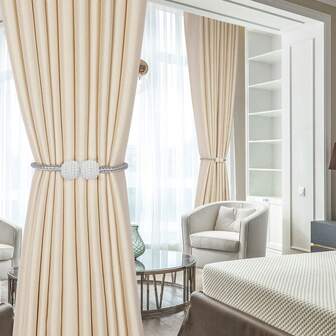 畅销款简约免打孔珍珠设计磁性窗帘夹，适用于客厅、卧室、厨房窗帘系带