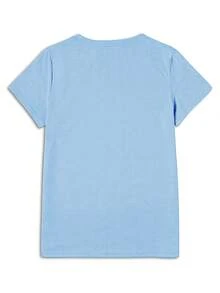 Jar & Letter Print Crew Neck Short Sleeve T-Shirt For Women, Casual Summer Tops - 天藍色 - 查看 2