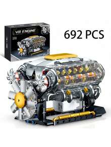 692片创意超跑V8引擎积木玩具，V8引擎模型拼装玩具，DIY MOC迷你V8引擎模型玩具，成人STEM拼装项目，物理科学教育玩具，桌面展示模型，生日礼物 - 彩色 - 查看 11