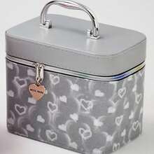 Estuche de Maquillaje con Diseño de Corazones Difuminados – Dulce, Brillante y Espacioso - Gris - Ver 9