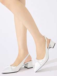 Giày cao gót hở mũi, mũi kín, hở gót, có nơ trang trí cho nữ, giày cao gót đế thô thoải mái, phù hợp cho trang phục hàng ngày, tiệc tùng, đám cưới, những dịp trang trọng, thích hợp cho mùa thu/đông, màu trắng - trắng - Xem 4