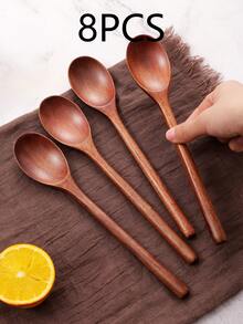 8PCS Wooden Spoons For Eating, 9.2inch/23.5cm Wooden Serving Spoons, Wooden Spoons For Cooking, Mixing, Stirring & Tasting, Elegant Long Handle Spoons For Soup, Coffee & Dessert