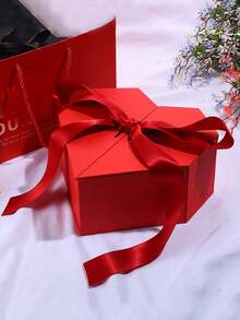 1个心形礼盒，简约红色蝴蝶结装饰纸质礼品包装盒，适用于婚礼、情人节派对、周年纪念庆祝活动 - 彩色 - 查看 1
