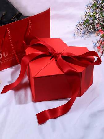 1 st hjärtformad presentask, enkel röd rosettdekoration av papperspresentask för bröllop, alla hjärtans dag-fest, jubileumsfirande