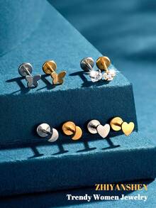 Bông tai đinh tán không ren phẳng bằng thép không gỉ, đinh tán mũi đẩy CZ, sụn tragus, xoắn ốc, vành tai, môi, lỗ mũi, đồ trang sức xỏ khuyên Medusa không gây dị ứng 6mm 8mm 20G - Đinh chốt đẩy - Xem 6