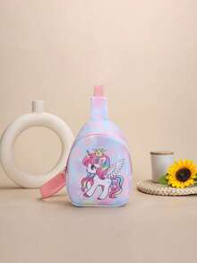 1个尼龙拉链时尚可爱卡通美人鱼独角兽迷你胸包，小巧设计，可调节肩带，可装零钱包和口红，斜挎包，适合日常使用，高性价比，适合青少年外出购物、通勤、日常使用，也可作为礼物赠送。