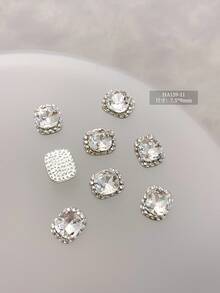 5Pcs/30Pcs/50Pcs Mixed Size Luxury Nail Rhinestone Decorations, New Sparkling Alloy Stacked Rhinestone, Crystal Oblique Heart & Square Nail Charms, Diy Nail Supplies Nails Nail Gems