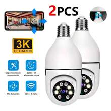 Cámara de vigilancia con bombilla Wifi de 1080P, Cámara De  1080p Wifi Hd E27, visión nocturna a color, rotación de 360°, seguimiento automático de personas, comunicación bidireccional, hogar inteligente - Blanco - Ver 11