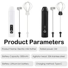 500mAh Rechargeable Handheld Milk Frother Mixer, Portable Electric Milk Frother With 2 Stainless Steel Whisks, 3 Speed Settings For Coffee, Matcha, Cappuccino, Egg Beating - Other - View 11