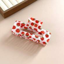 1 Piece Of Elegant And Sweet Strawberry Print Rectangular Hairpin - White And Red Contrast Hollow Design, Light And Stable Women's Hair Accessories, Suitable For Daily Party Travel, Fun Style - Màu cam nhiều màu - Xem 3