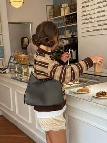 MORI Women's Crew Neck Multicolor Striped Long Sleeve Knit Sweater, Spring New Casual Daily Top, New Year Style Sweater Carnival Top