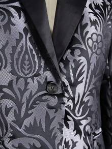 Women's Elegant Floral Print Black Lapel Collar Long Sleeve Blazer Jacket, Suitable For Commuting, Spring/Autumn - Black - View 3