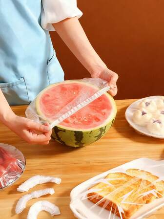 500个/包 食品保鲜膜/浴帽，食品保鲜膜，保鲜膜卷，保鲜膜，塑料盖，厨房收纳，食品收纳容器，家居用品，厨房配件，乙烯基薄膜，收缩膜，加厚大号多功能透明浴帽，防水护发帽，日常使用