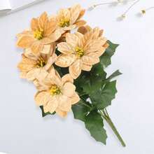 Flores de Nochebuena: Hermoso ramo de flores artificiales decorativas para el hogar - oro - Ver 2