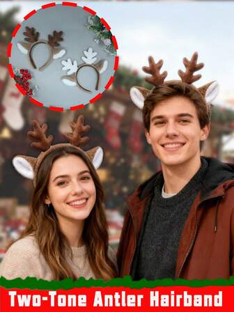 Diademas con cuernos de Navidad, accesorios necesarios para crear un ambiente navideño. Diademas con orejas de ciervo de peluche adorables y divertidas, ideales como accesorios para fotos y disfraces en fiestas navideñas. Diademas hechas a mano con orejas de animales artificiales, suaves y cómodas para vestirse en las fiestas.