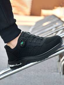 1 par de zapatillas deportivas con puntera de acero para hombres, zapatos de trabajo para mujeres, zapatillas deportivas de seguridad con puntera de acero para hombres, zapatos de seguridad para mujeres, zapatillas deportivas de trabajo para hombres, zapatos de trabajo antipinchazos y antiaplastamiento con suela acolchada y transpirable, calzado de seguridad con parte superior de malla negra, zapatos irrompibles para senderismo y trabajo al aire libre, botas de trabajo cómodas y ligeras con suela de EVA para hombres y mujeres