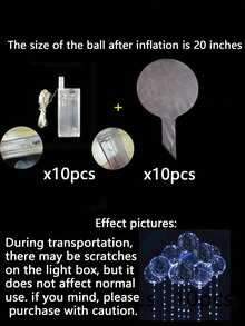 20/10 LED 照明透明气球，包含 5 串 LED 灯和 5 个 20 英寸气球，暖白色仙女灯，发光泡泡气球，适用于婚礼、浪漫烛光晚餐装饰、新年派对、求婚派对、生日、母亲节 DIY 装饰（不含电池，20 英寸是气球的充气尺寸，为达到图片效果，请使用氦气充气） - 多色 - 查看 16