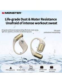Monster XO6 Wireless Bluetooth Earphones: High-Performance Audio, Long Battery Life, Open-Fit Design, Comfortable Fit, Sweat-Proof, Suitable For Sports, Blue.