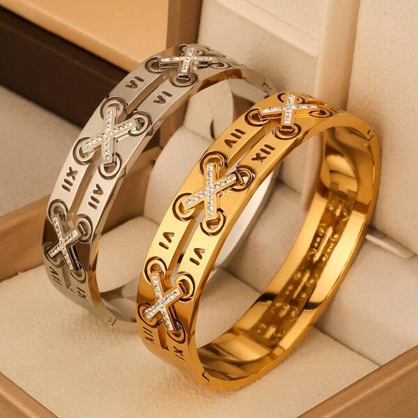 Luxury Glossy Wide-Bangle Bracelet Crystal-Encrusted Minimalist Plain Bangle Bracelet