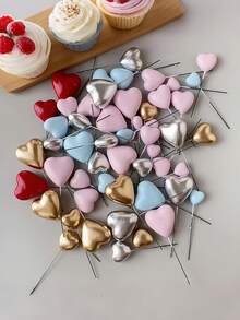 1套/20个3D心形纸杯蛋糕装饰，蛋糕装饰插片，泡沫纸杯蛋糕顶饰，生日婚礼蛋糕顶饰，适用于情人节、结婚纪念日派对礼物装饰 - 彩色 - 查看 1